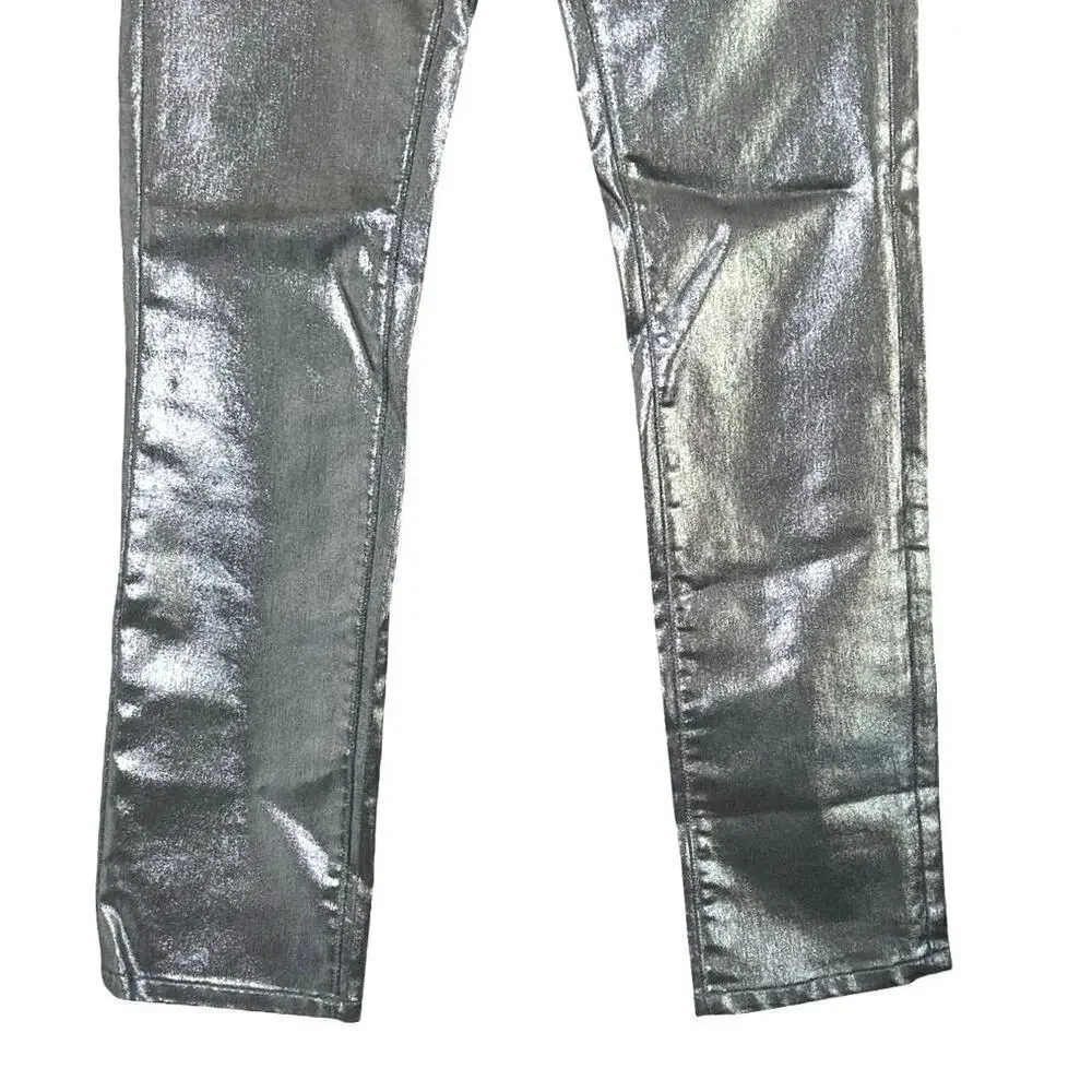 NWOT Kate Spade Women’s Metallic Straight Leg Denim Pants Silver Size 28